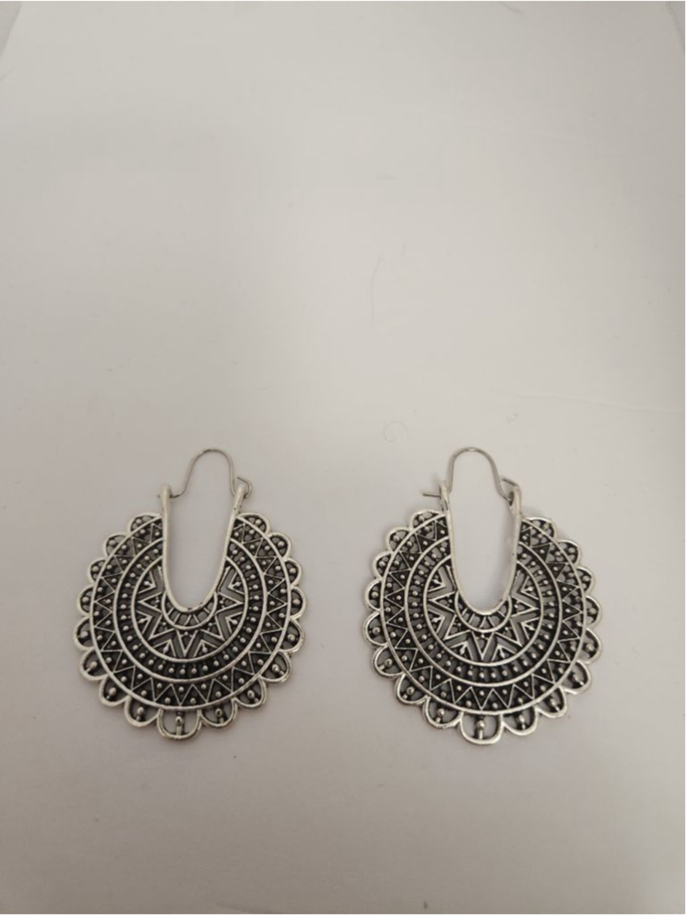 Silver Toned Mandala Tribal Geometric Designed Earrings